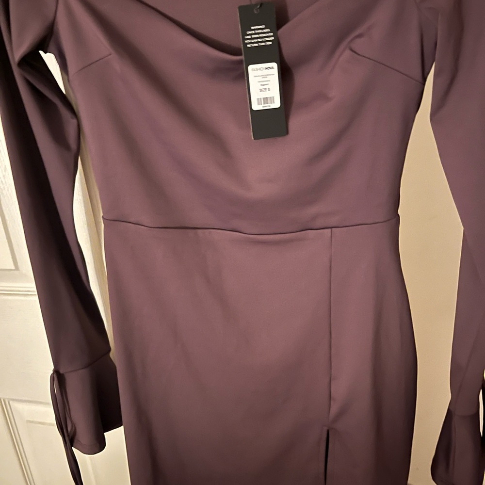 Fashion Nova Elegant Long Sleeve Dress in Plum